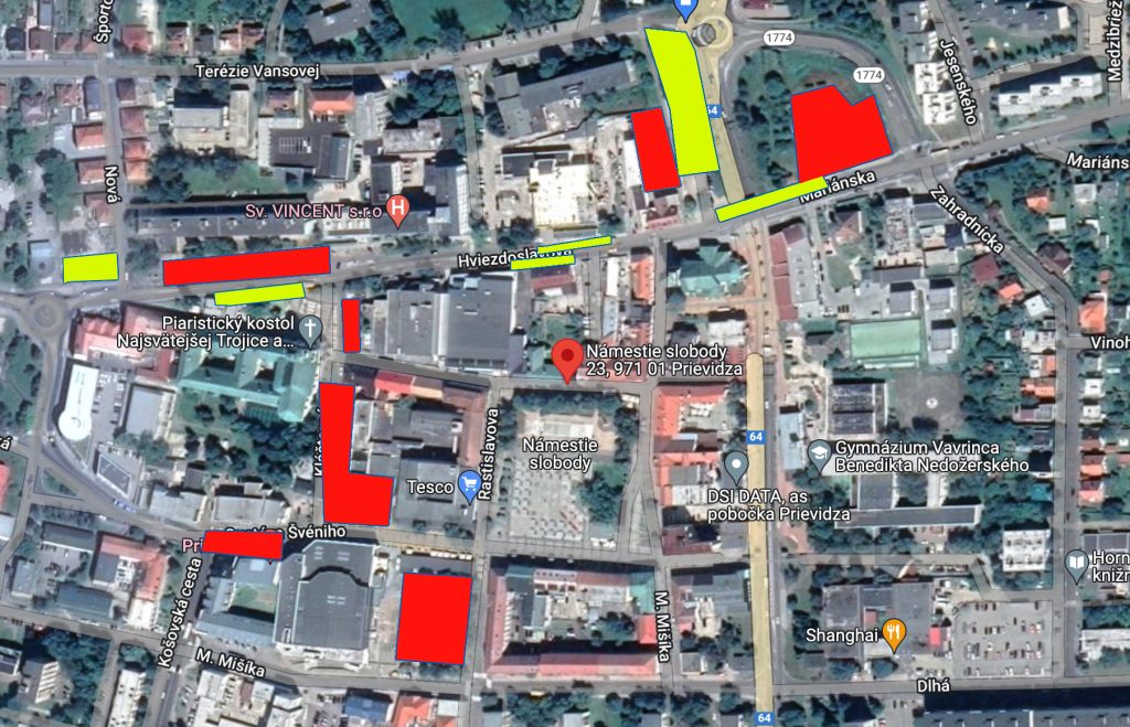 mapa parkovanie Prievidza námestie slobody ulica ulice fotka navigovanie google maps maps